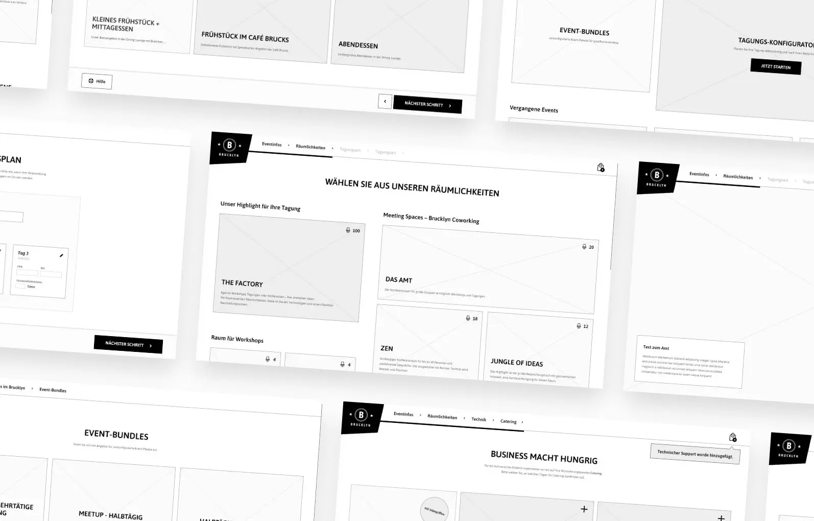 Wireframes eines Webapp-Projekts zur Verbesserung der User Experience und des User Interface-Designs.