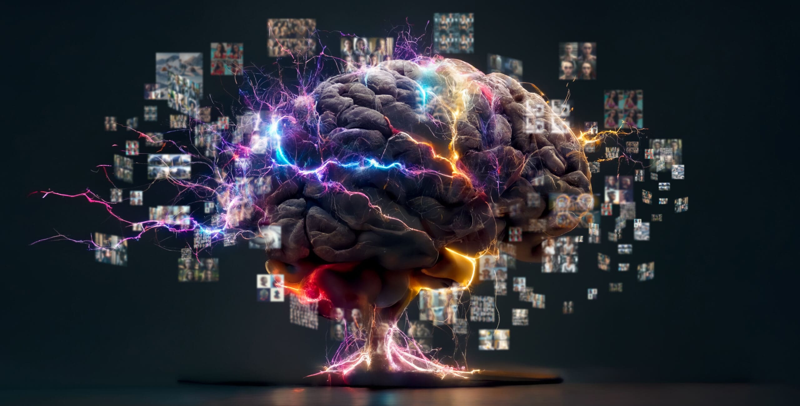 Eine lebendige Darstellung eines Gehirns mit elektrischen Impulsen, die die komplexen Prozesse der künstlichen Intelligenz symbolisiert.