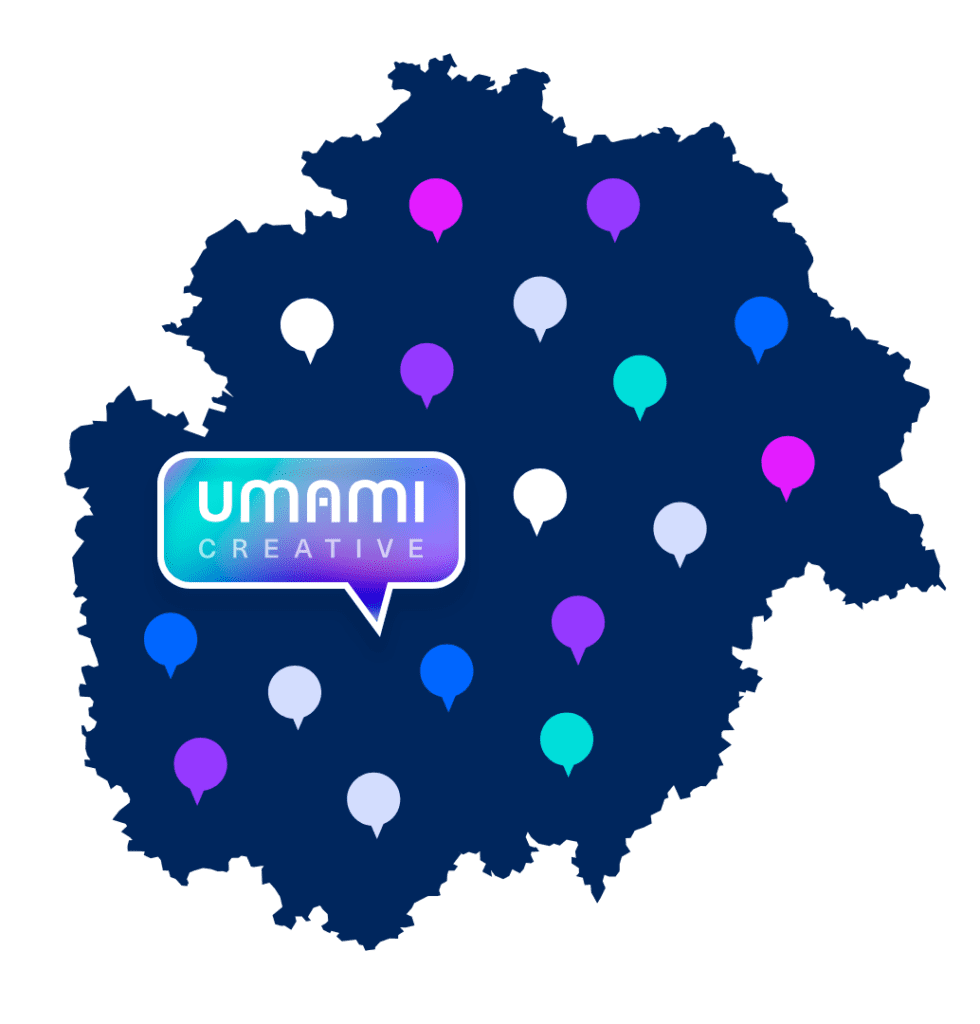 Karte mit dem Standort der Agentur Umami Creative in der Metropolregion Nürnberg, Fürth und Erlangen