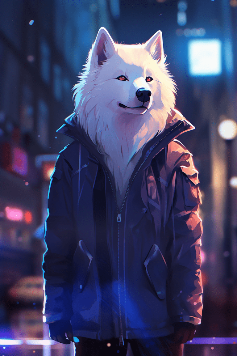 Cyberpunk style samojede dog