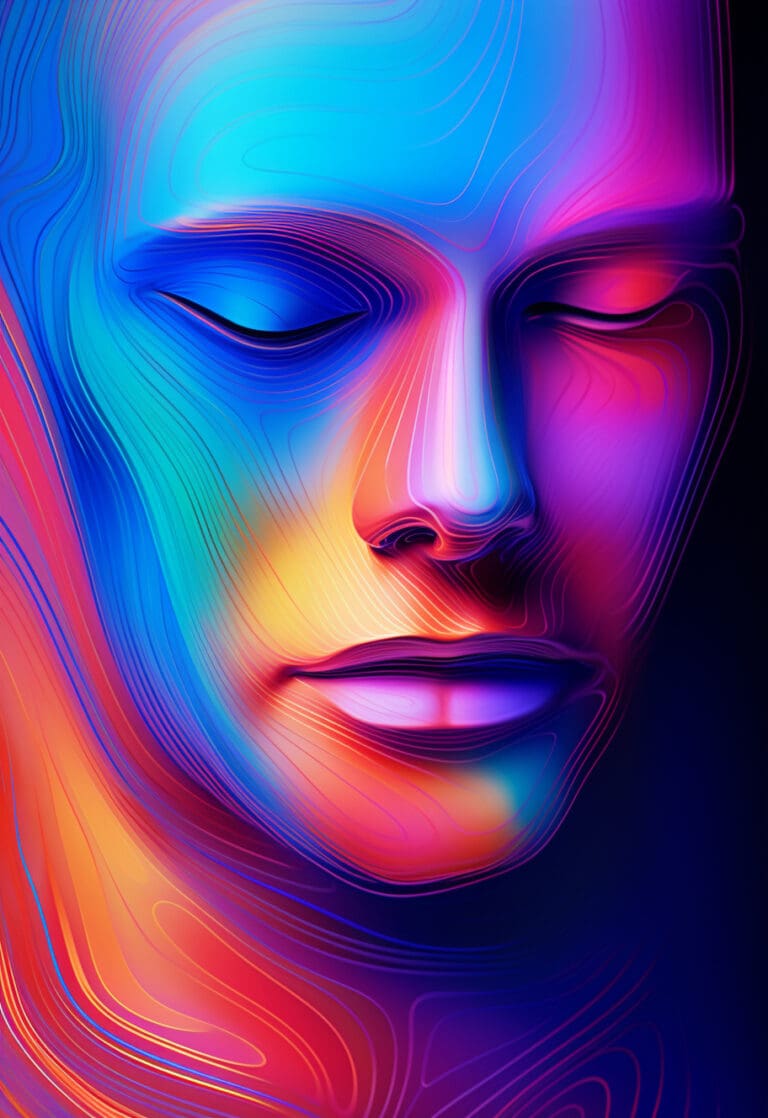Face inside an abstract holographic