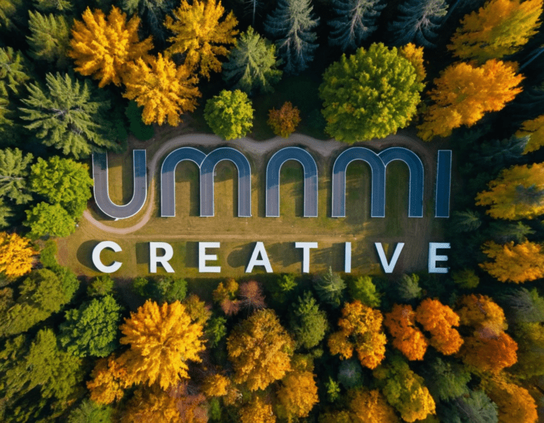 Das Umami Creative Logo in mitten eines Waldes