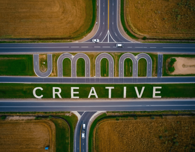 Das Umami Creative Logo in mitten einer Straßenkreuzung